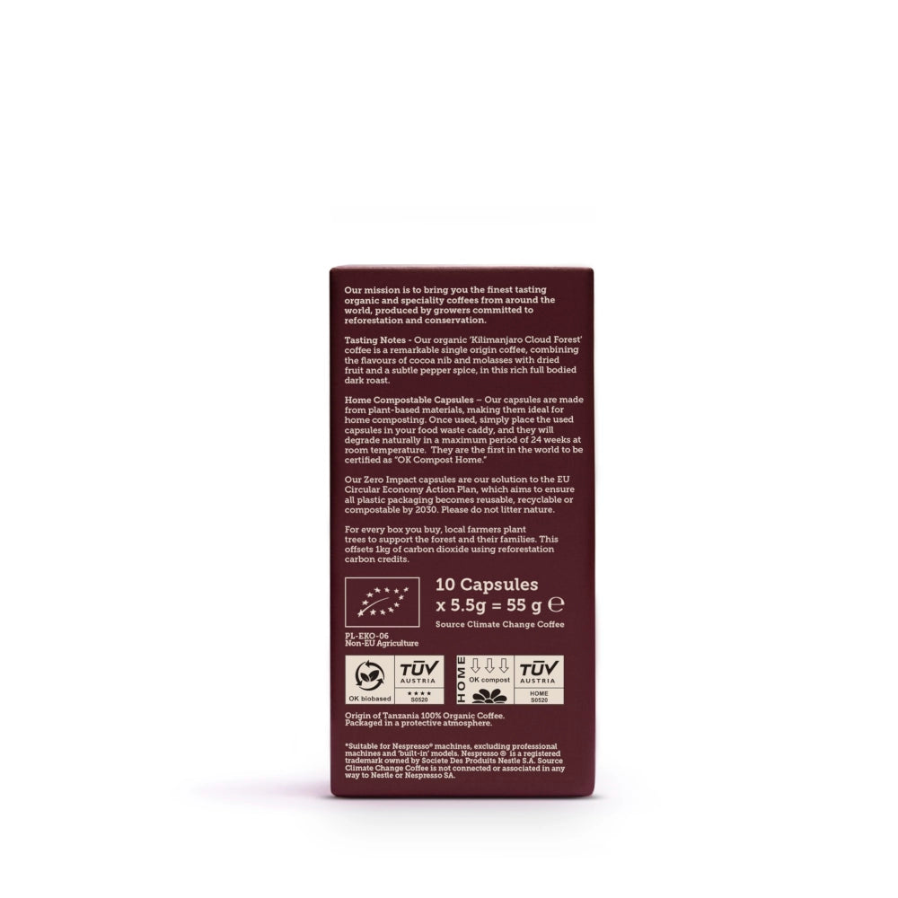 10 x Organic Home Compostable Nespresso ® Capsules Tanzania - Source Climate Change Coffee