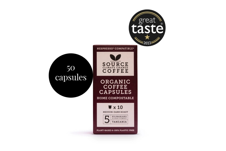 50 x Organic & Biodegradable Nespresso ® Capsules - Kilimanjaro Tanzania - Source Climate Change Coffee