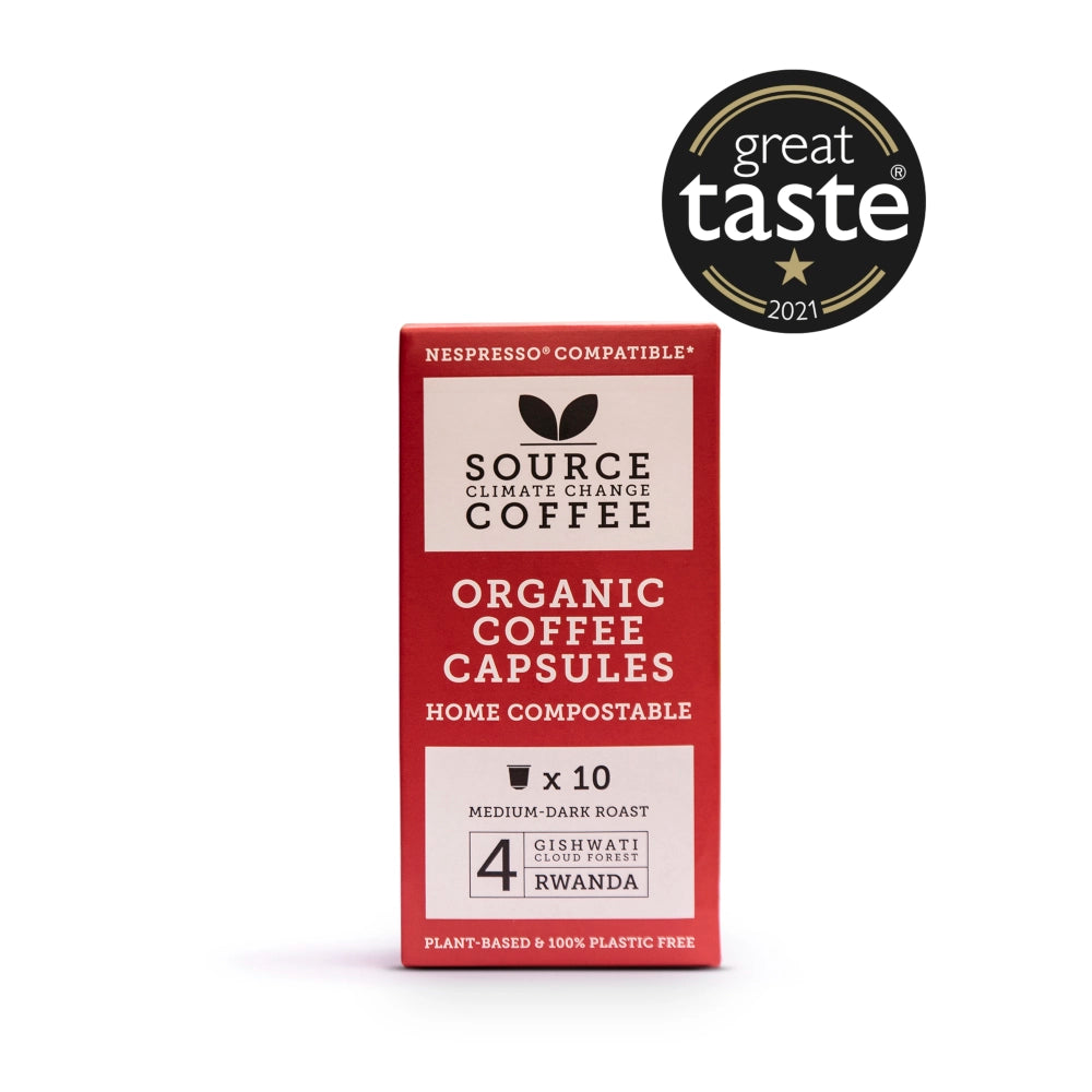 10 x Organic Home Compostable Nespresso ® Capsules Rwanda - Source Climate Change Coffee