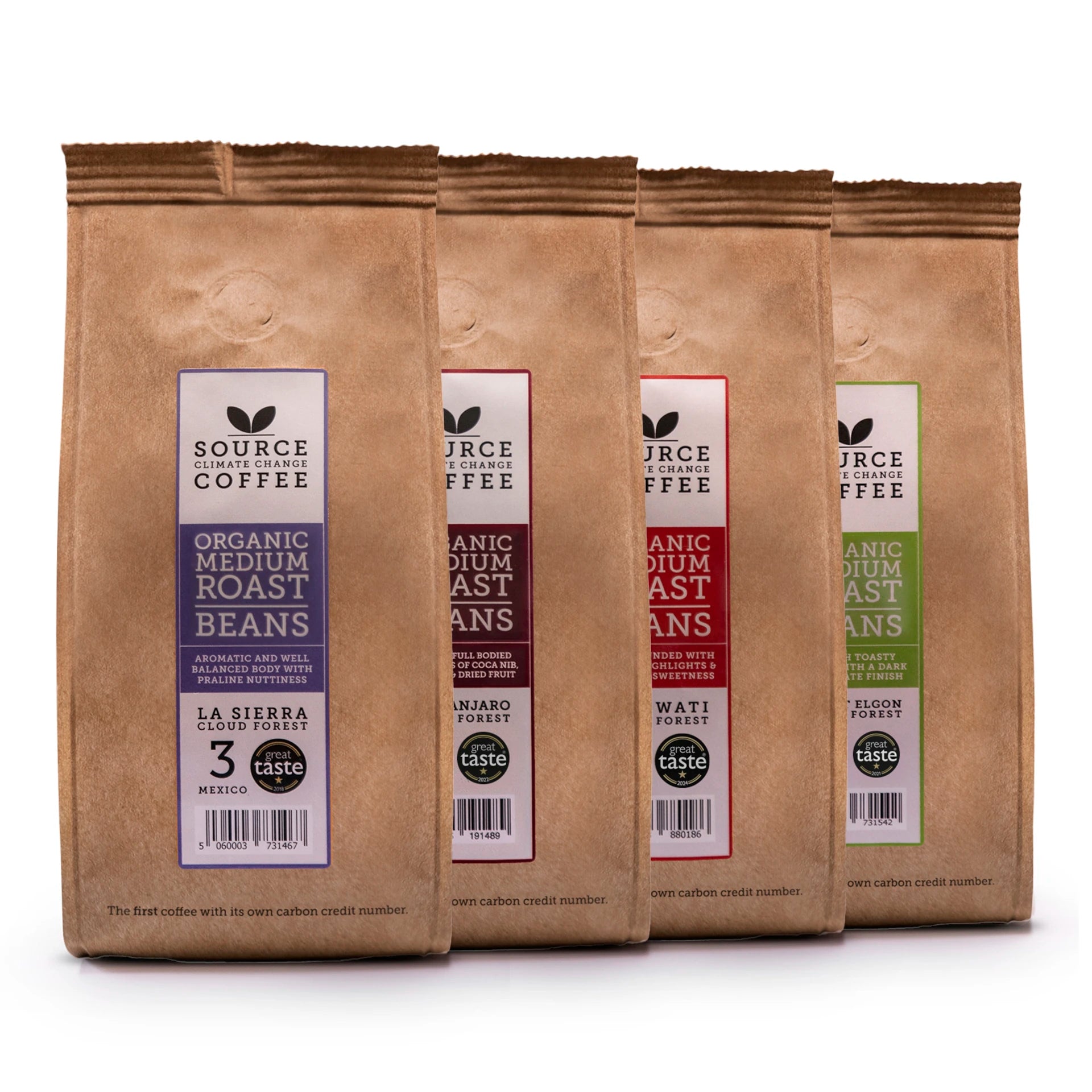 Taste Collection: Four 227g Bags of Roast & Ground Organic Coffee