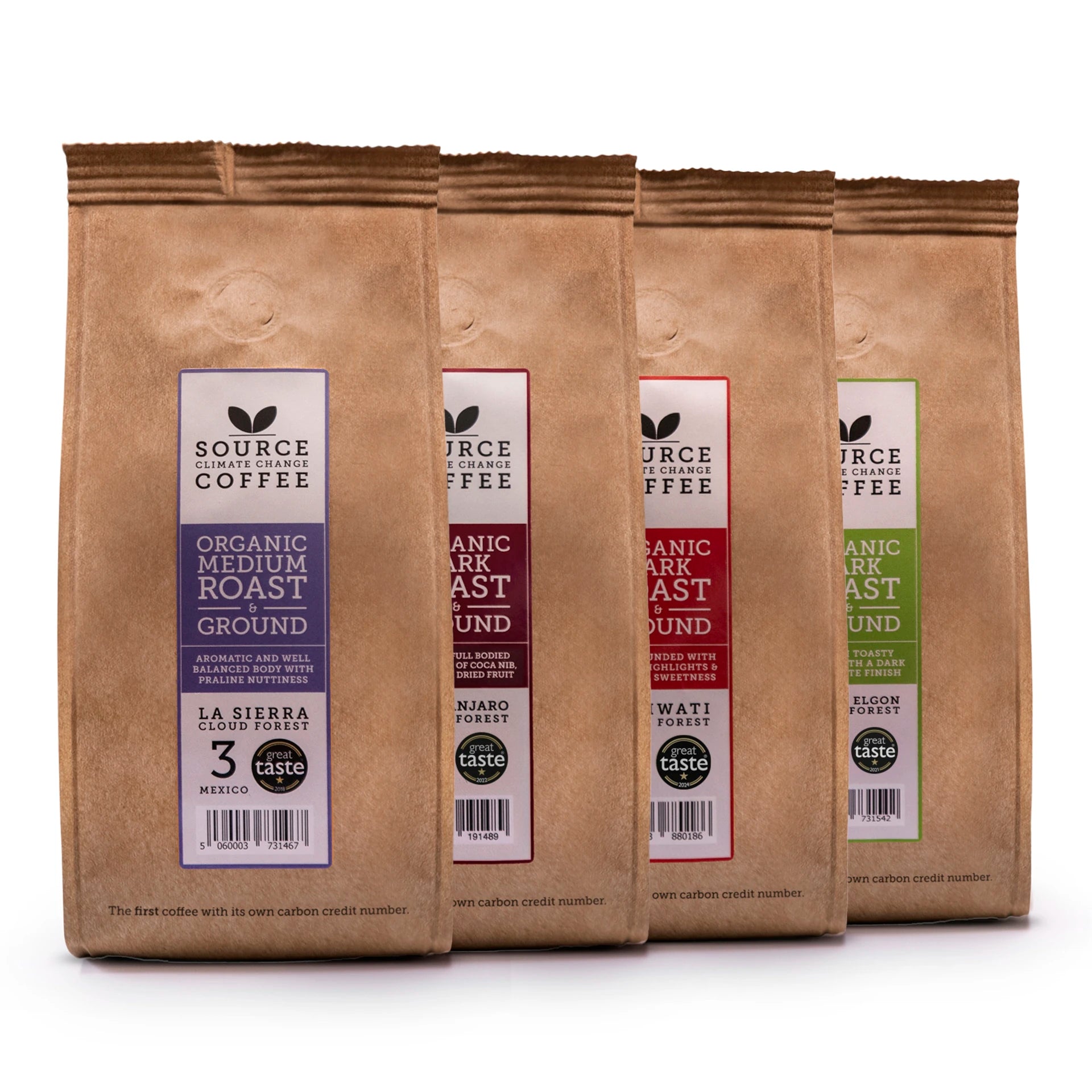 Taste Collection: Four 227g Bags of Roast & Ground Organic Coffee